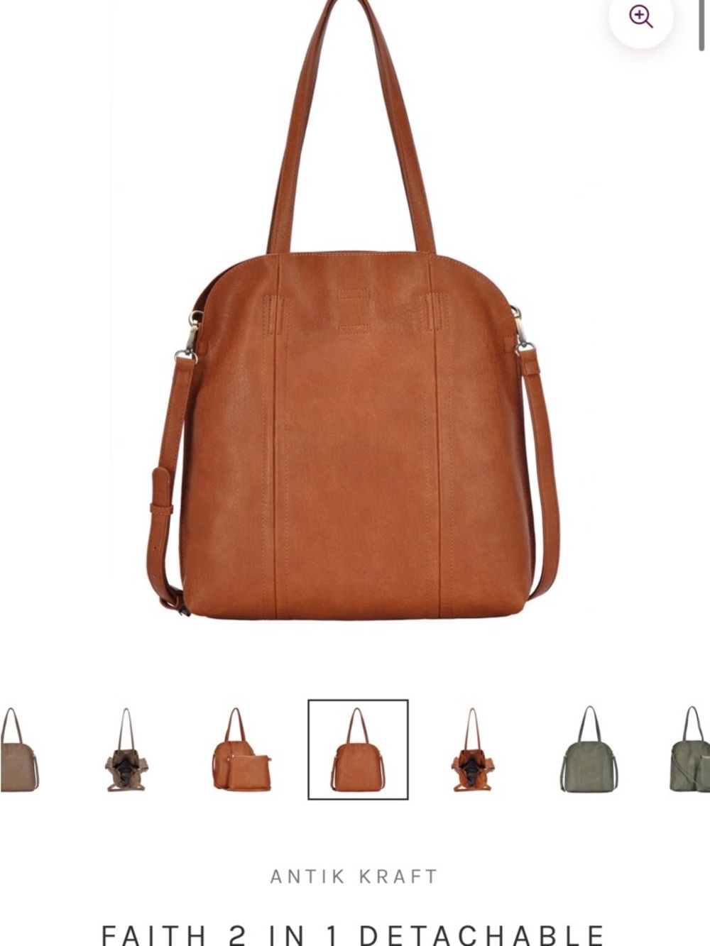 ANTIK KRAFT Faith 2-in-1 Detachable Shoulder Tote in Cognac Brown